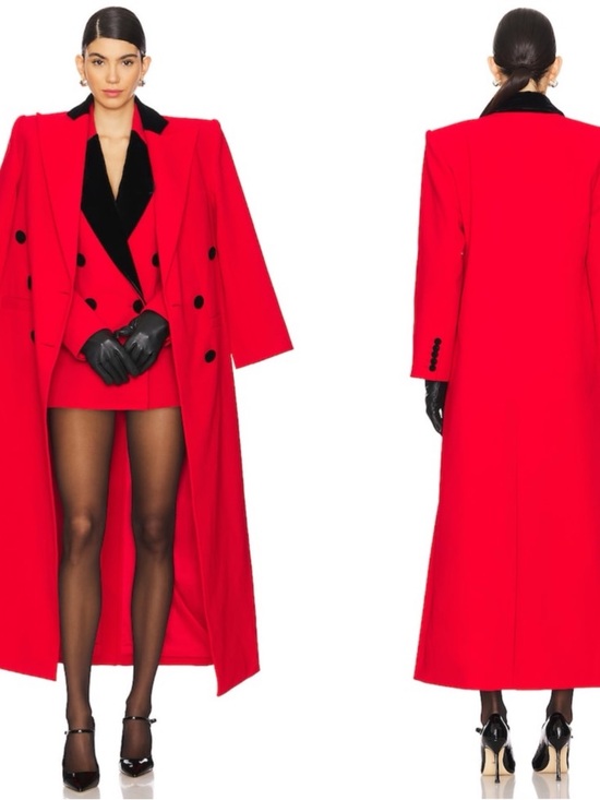 Retrofete Jackets & Blazers - RETROFETE Constance Double Breasted Long Cardinal Red Over Coat Size S/M